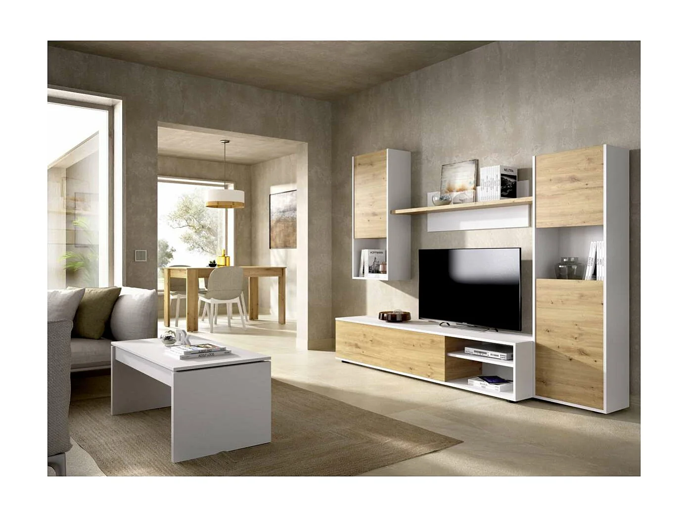 Mueble de salon Kala  Blanco Nordic180 cm(alto)220 cm(ancho)41 cm(largo)