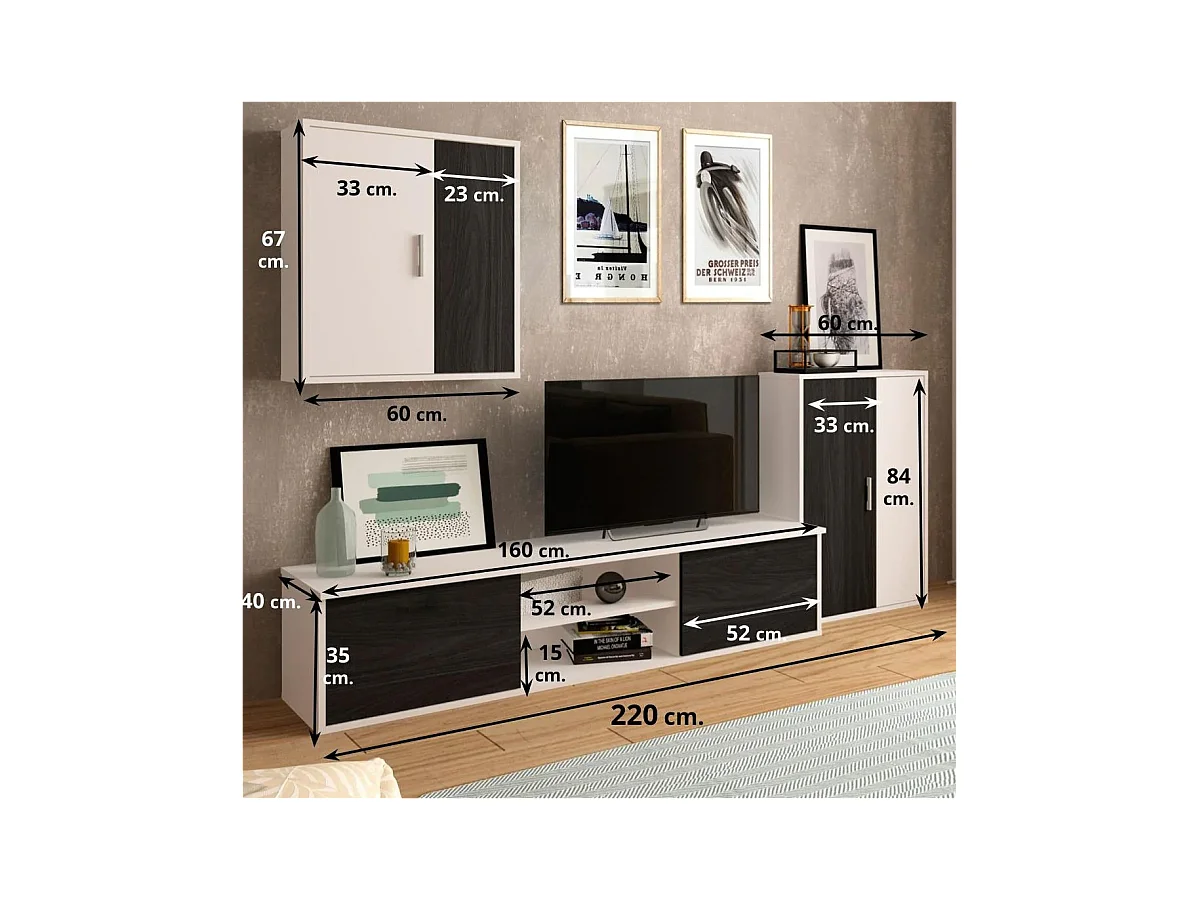 Composición de salón blanco/gris bocamina Zeta 200 cm(alto)220 cm(ancho)40 cm(largo)