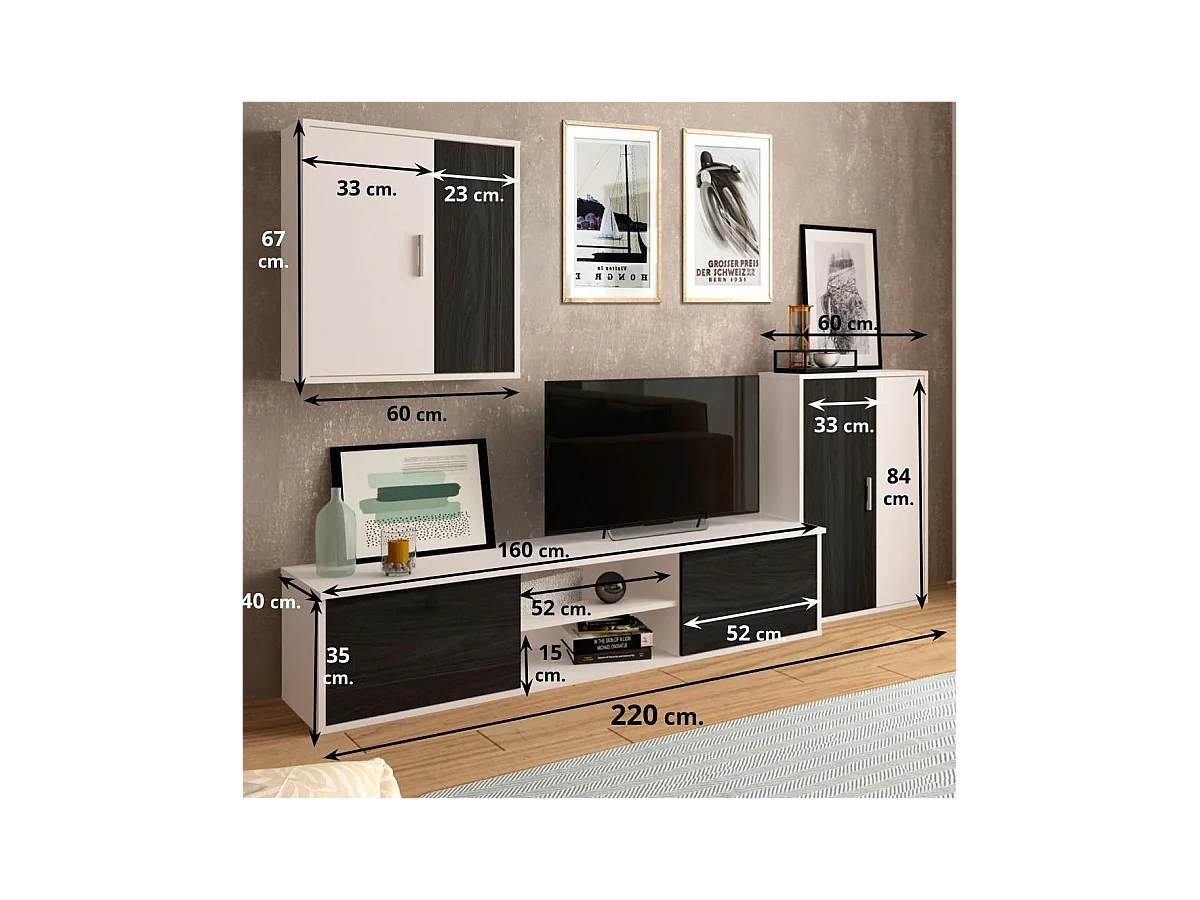 Composición de salón blanco/gris bocamina Zeta 200 cm(alto)220 cm(ancho)40 cm(largo)