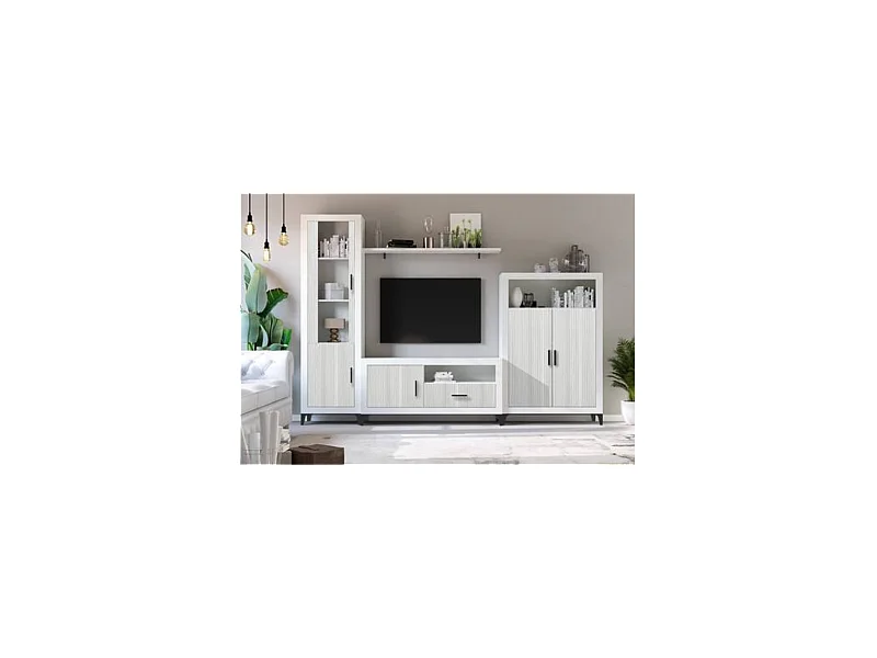 Composición de salón Elena blanco y gris. 300 cm de ancho. Se sirve montado.