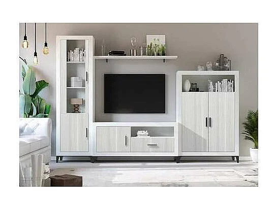 Composición de salón Elena blanco y gris. 300 cm de ancho. Se sirve montado.