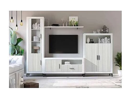 Composición de salón Elena blanco y gris. 300 cm de ancho. Se sirve montado.