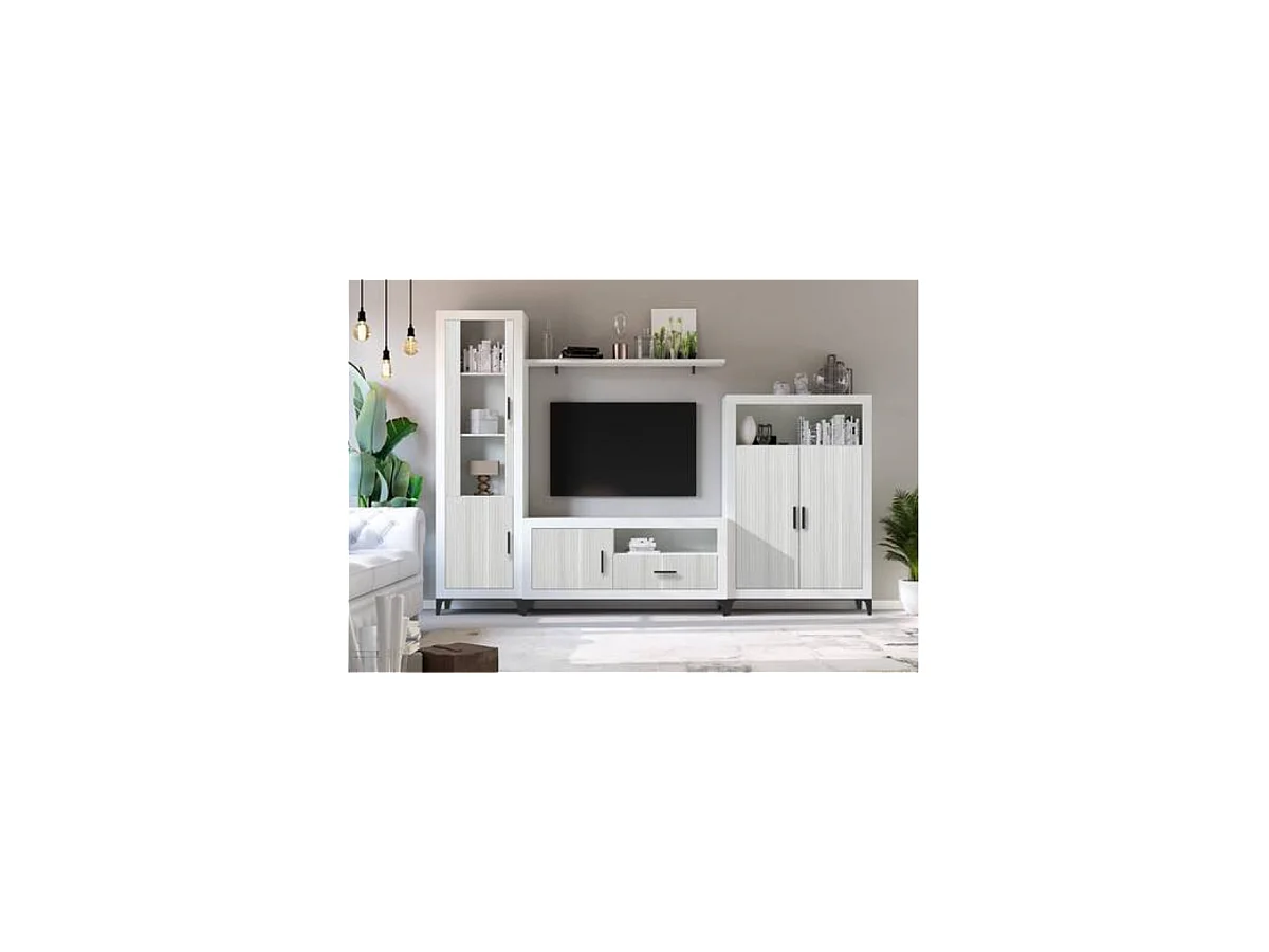 Composición de salón Elena blanco y gris. 300 cm de ancho. Se sirve montado.