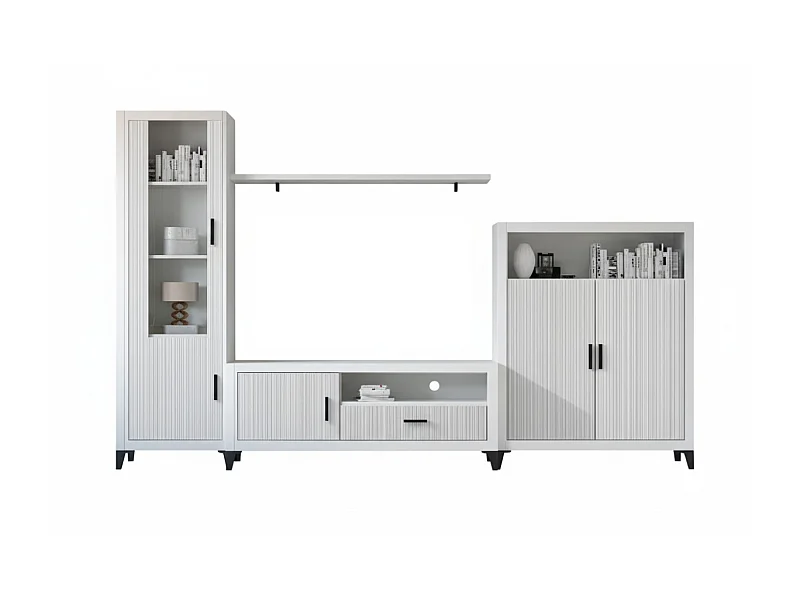 Composición de salón Elena blanco y gris. 300 cm de ancho. Se sirve montado.