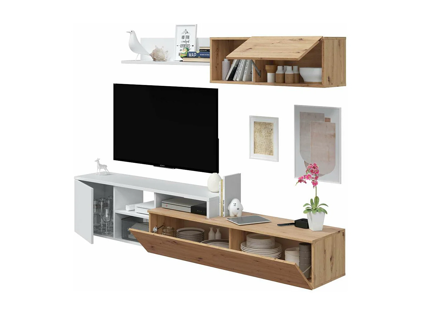 Conjunto salón Teho acabado roble y blanco artik reversible 44 cm(alto) 2,21 cm(ancho) 40