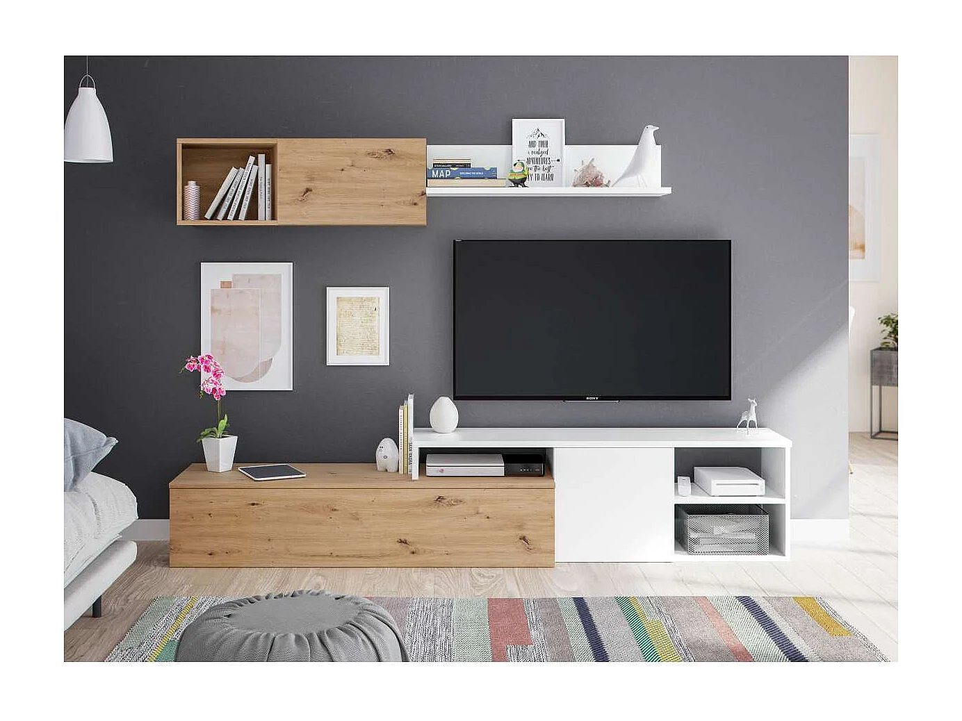 Conjunto salón Teho acabado roble y blanco artik reversible 44 cm(alto) 2,21 cm(ancho) 40