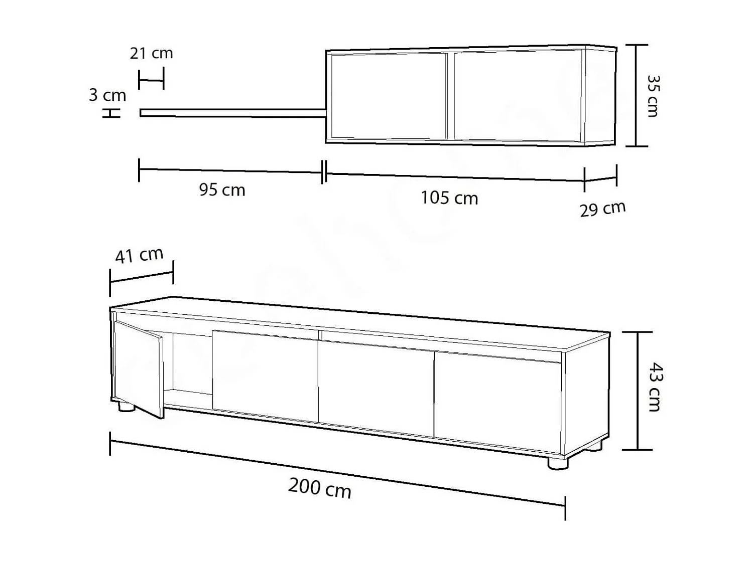 Conjunto para salón Alida, 43cm(alto) 200cm(ancho) 41cm(largo)