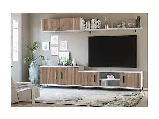 Composición de salón Rebeca blanco y marrón. 240 cm de ancho. Se sirve montado.