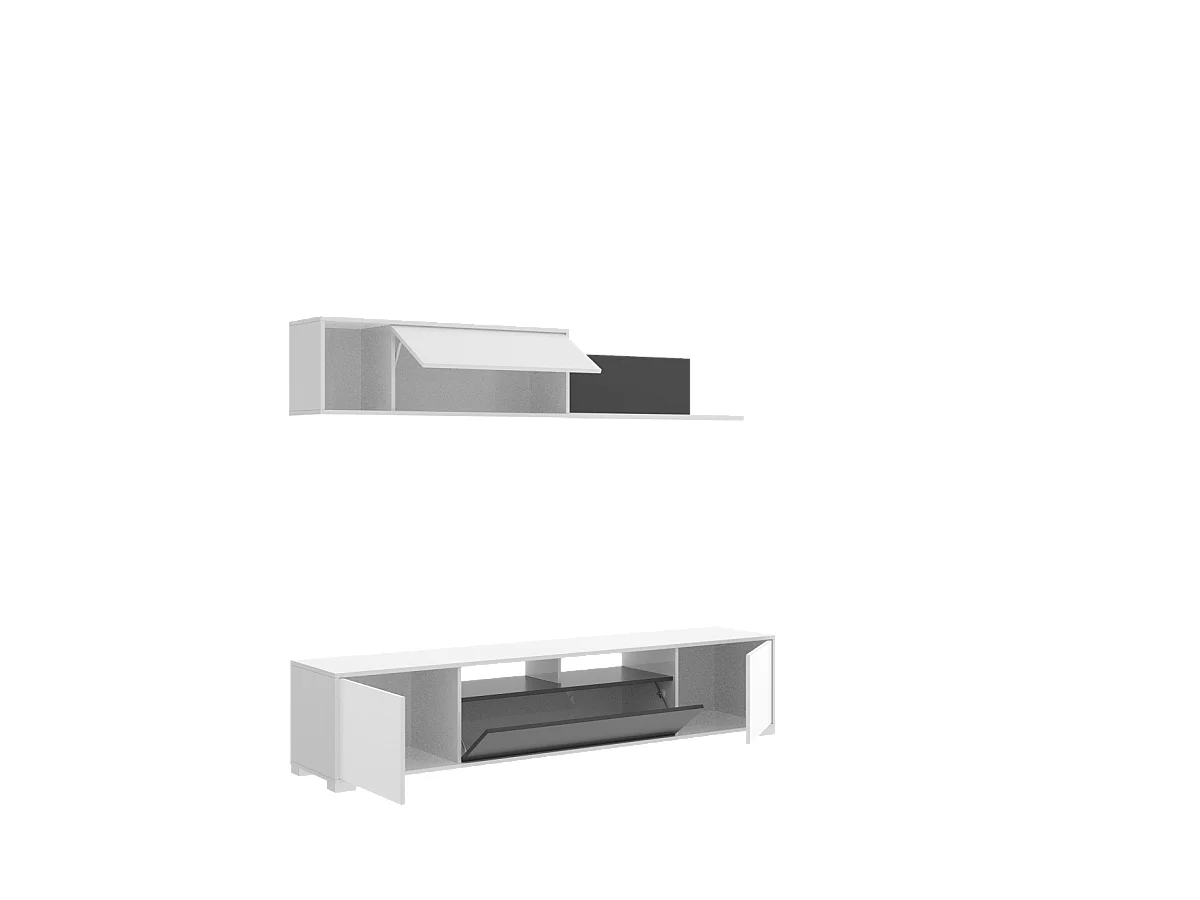 Conjunto mueble salon television Fuerte del Rey en blanco brillo y grafito 180 cm(alto)200