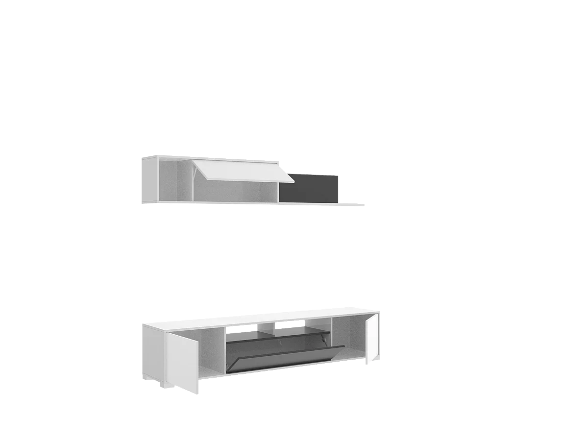 Conjunto mueble salon television Fuerte del Rey en blanco brillo y grafito 180 cm(alto)200