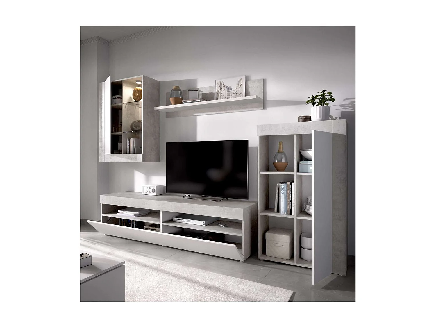 Mueble salón Villatorres cemento/blanco 180 cm(alto)265 cm(ancho)42 cm(largo)