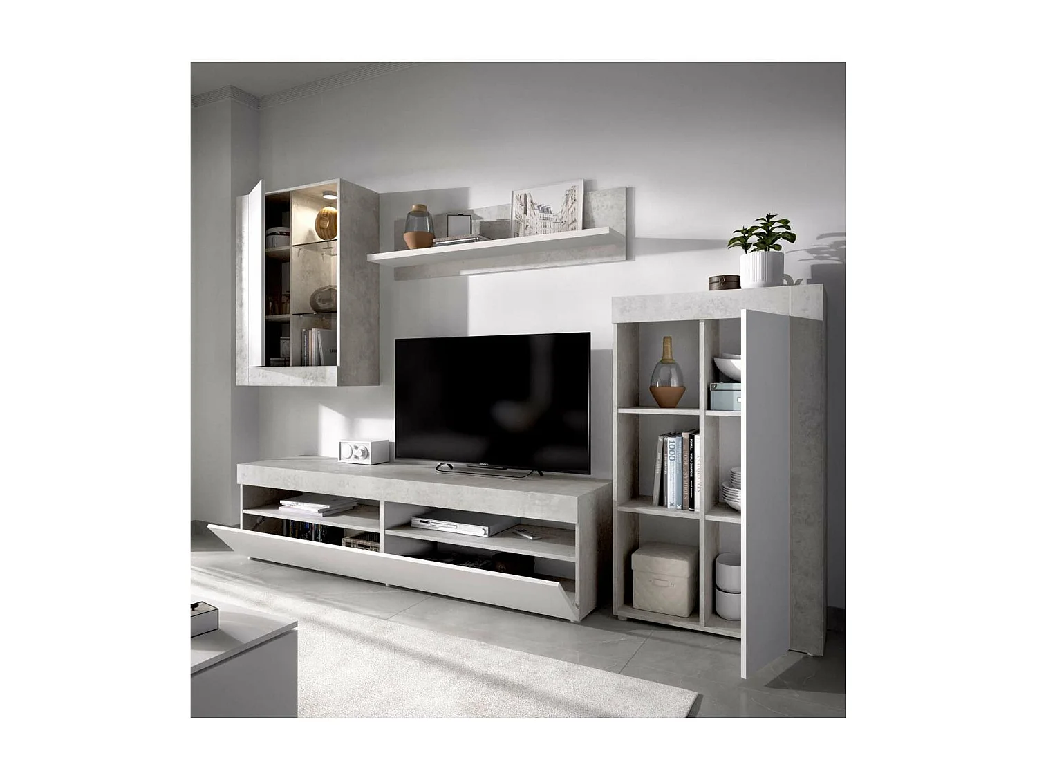 Mueble salón Villatorres cemento/blanco 180 cm(alto)265 cm(ancho)42 cm(largo)