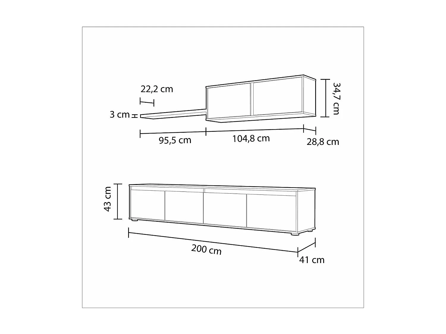 Mueble salón Alida roble canadian y blanco artik 43 cm(alto)200 cm(ancho)41 cm(largo)