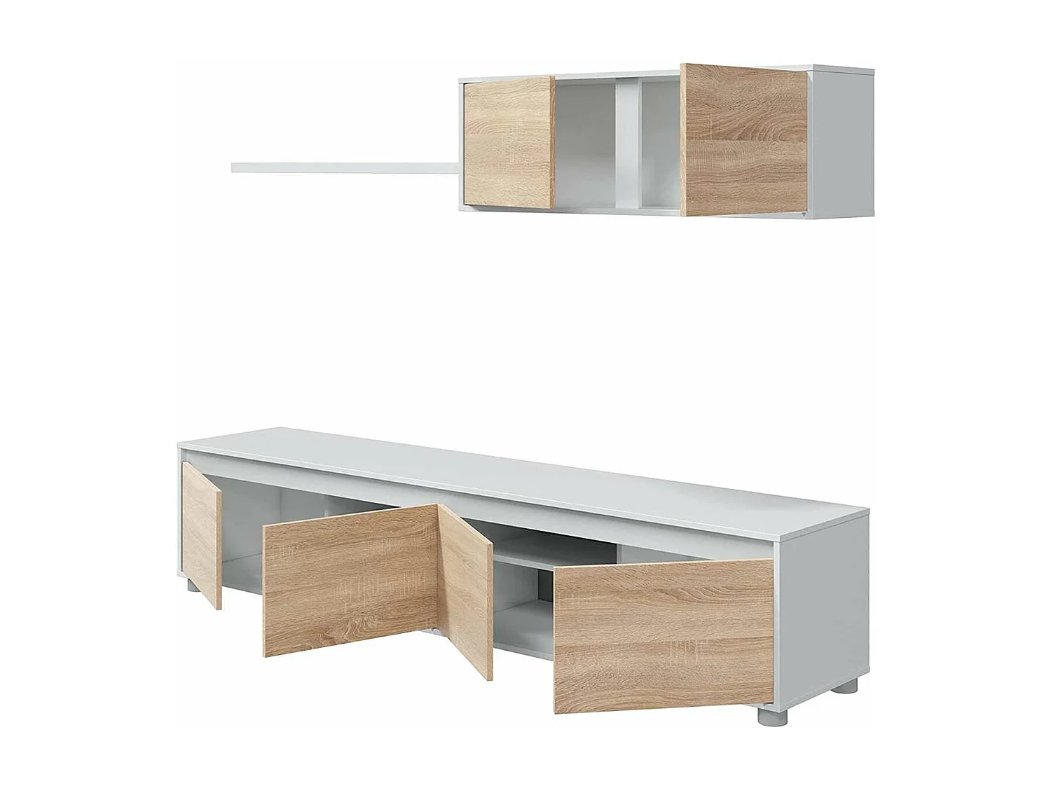 Mueble salón Alida roble canadian y blanco artik 43 cm(alto)200 cm(ancho)41 cm(largo)