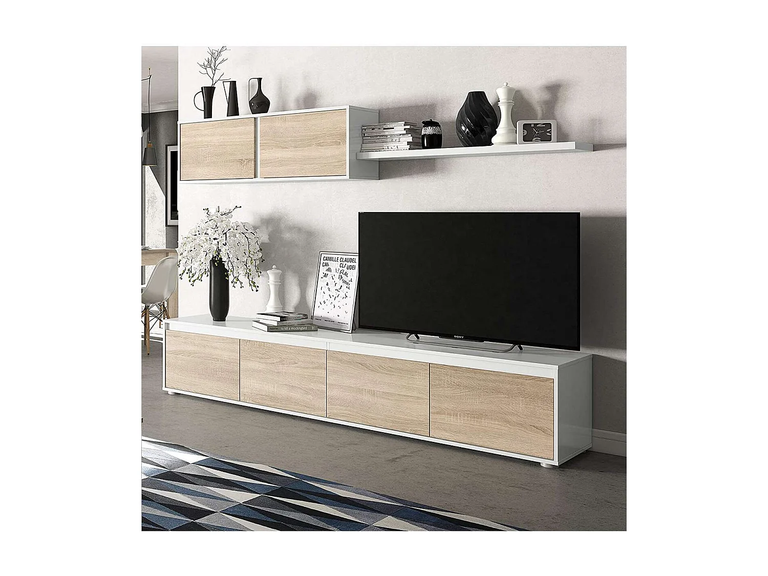 Mueble salón Alida roble canadian y blanco artik 43 cm(alto)200 cm(ancho)41 cm(largo)
