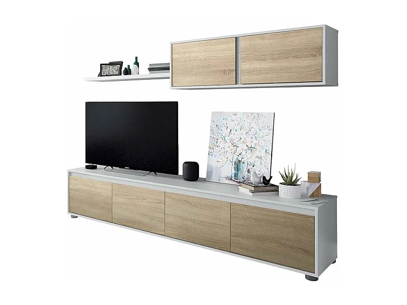 Mueble salón Alida roble canadian y blanco artik 43 cm(alto)200 cm(ancho)41 cm(largo)