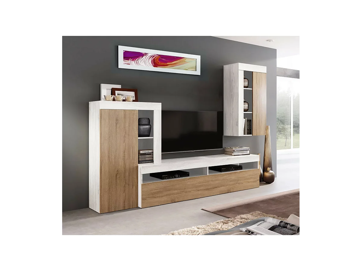 Conjunto salón Alonso acabado polar-artisan, 130cm(alto ) 250cm(ancho) 40cm(largo)