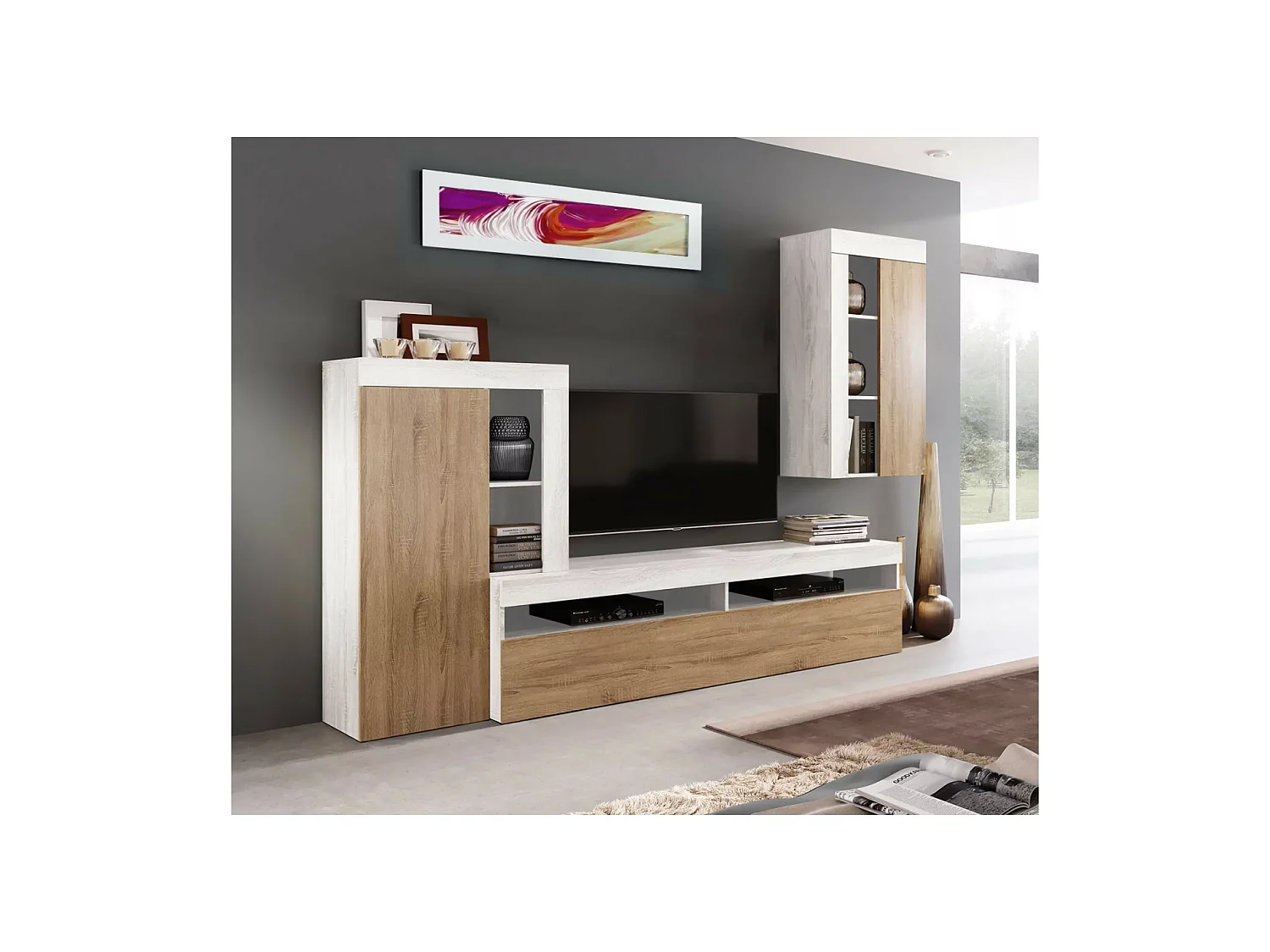 Conjunto salón Alonso acabado polar-artisan, 130cm(alto ) 250cm(ancho) 40cm(largo)