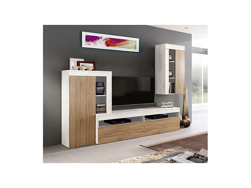 Conjunto salón Alonso acabado polar-artisan, 130cm(alto ) 250cm(ancho) 40cm(largo)