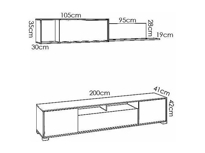 Conjunto mueble salon television Fuerte del Rey en blanco y natural 180 cm(alto)200 cm(anc