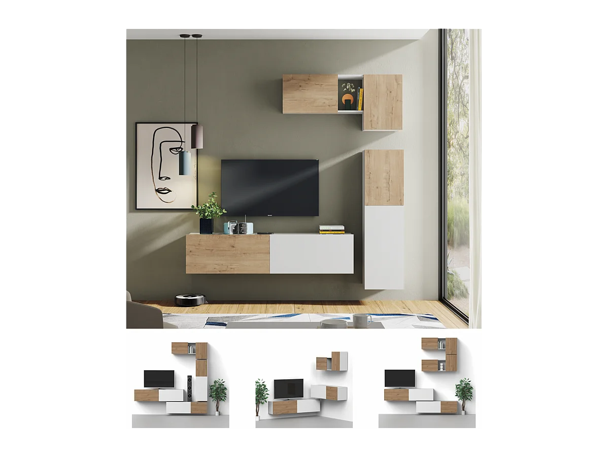 Conjunto para salón Nilo acabado roble gold/ blanco mate.