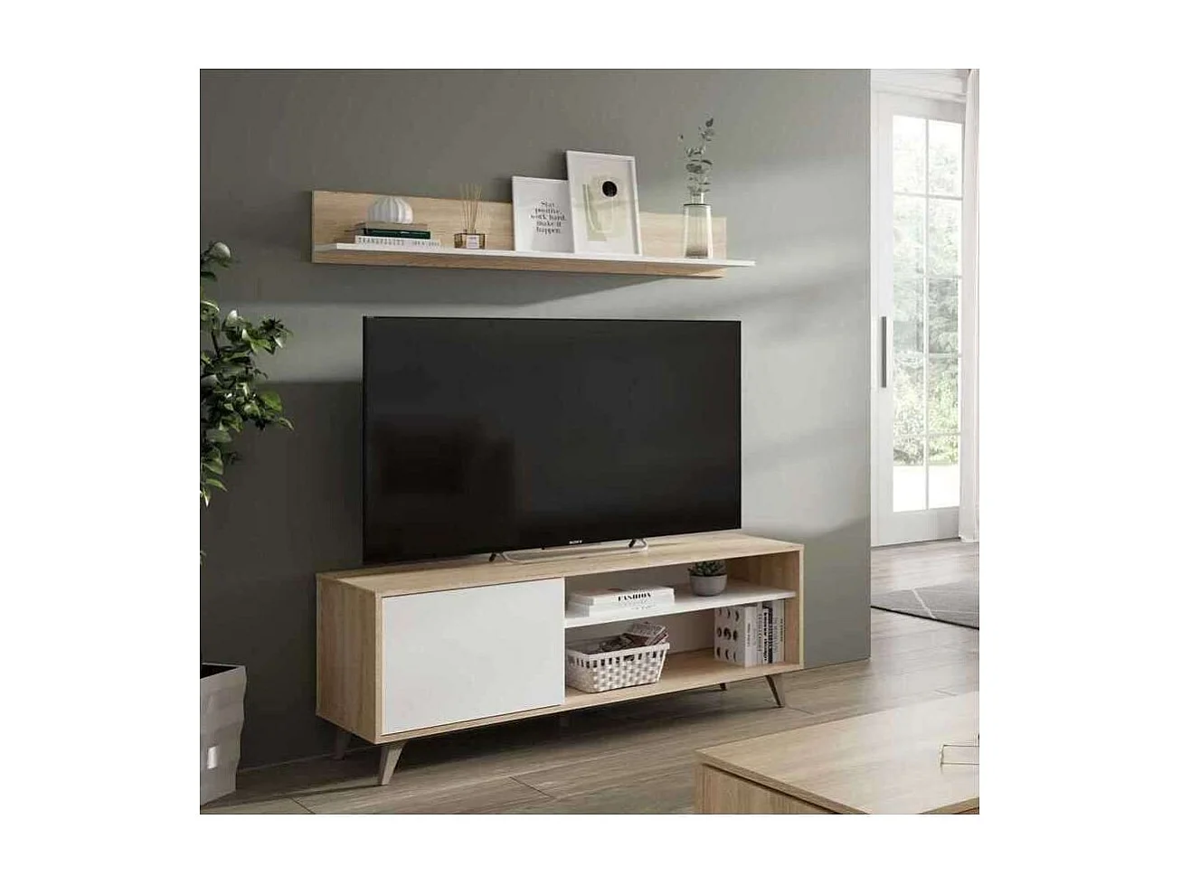 Conjunto salon television Gala acabado roble/blanco 50 cm(alto)135 cm(ancho)40 cm(largo)