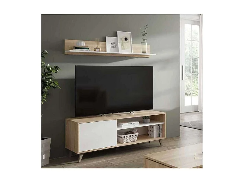 Conjunto salon television Gala acabado roble/blanco 50 cm(alto)135 cm(ancho)40 cm(largo)