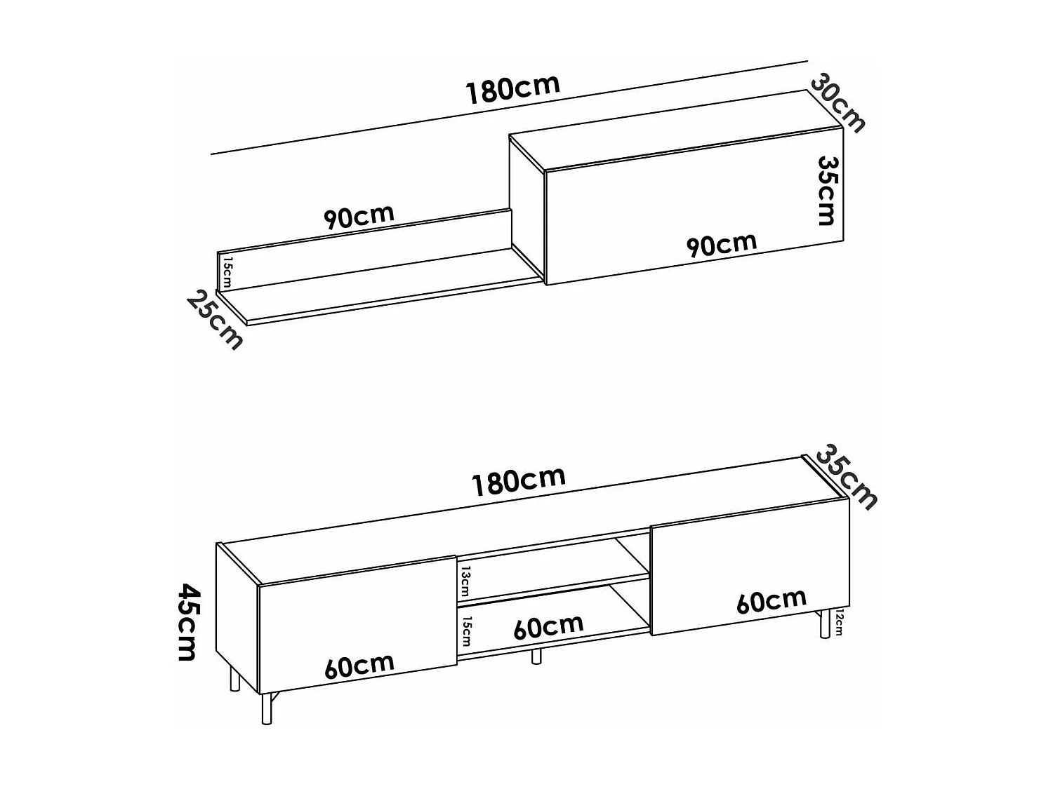 Conjunto modular para salón Duna acabado Nordic-Grafito, 180 cm(ancho) 182.4 cm(largo)35