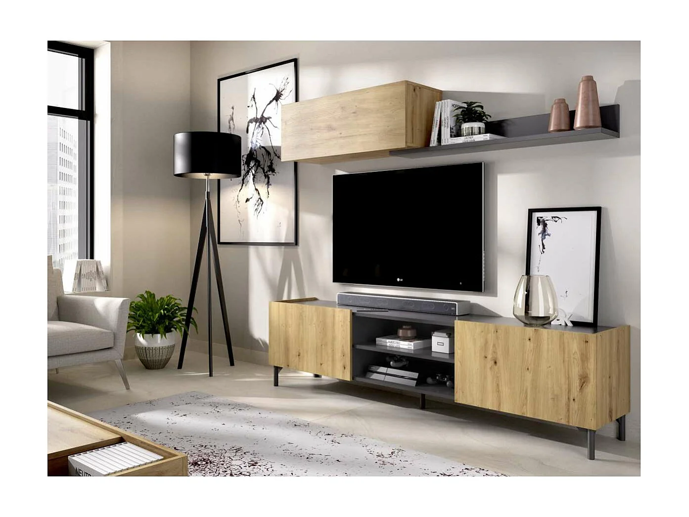 Conjunto modular para salón Duna acabado Nordic-Grafito, 180 cm(ancho) 182.4 cm(largo)35