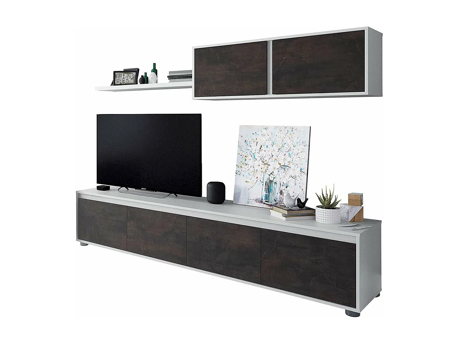 Mueble salon Alida Blanco Artik- Oxido 43 cm(alto)200 cm(ancho)41 cm(largo)