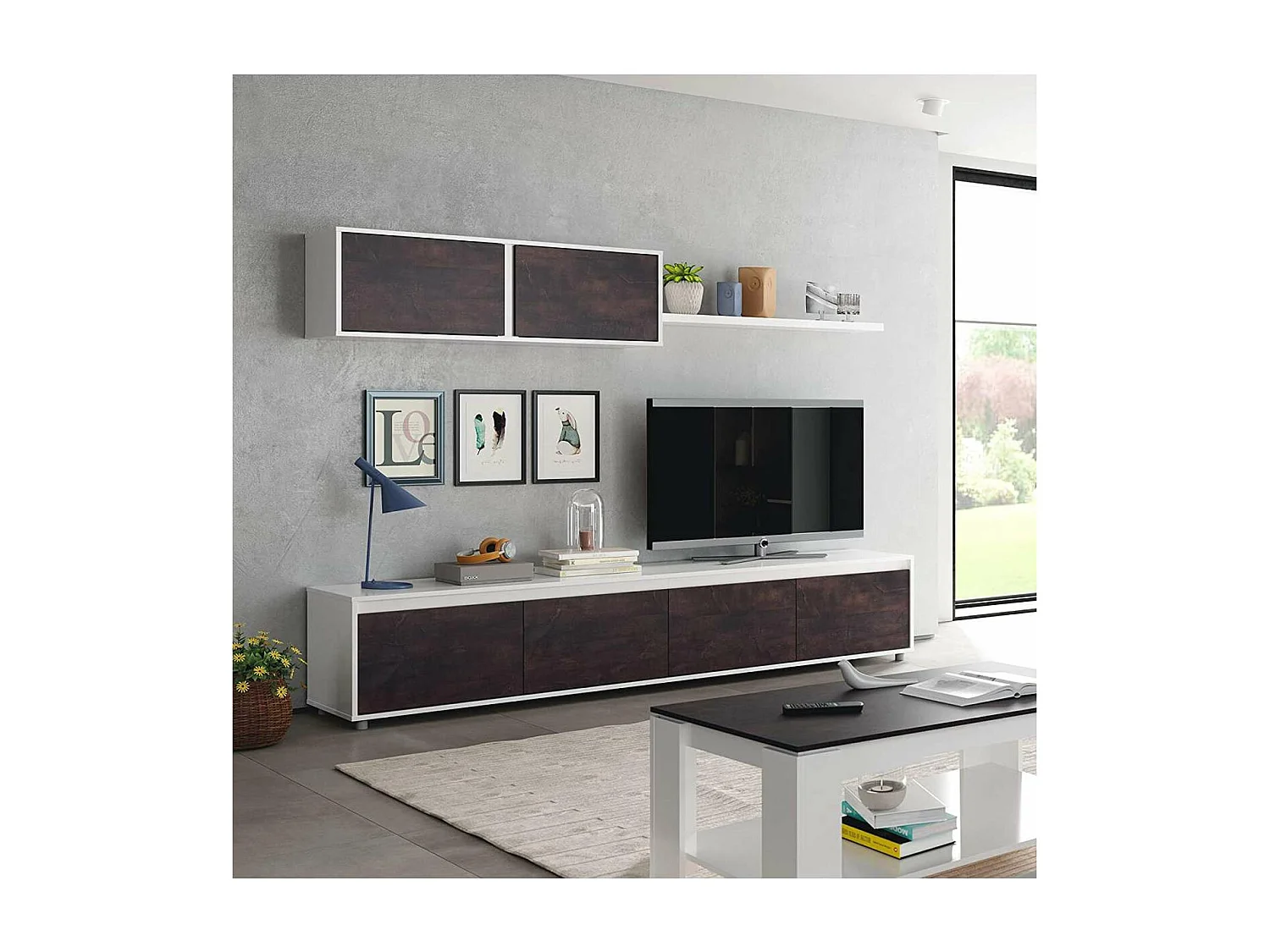 Mueble salon Alida Blanco Artik- Oxido 43 cm(alto)200 cm(ancho)41 cm(largo)