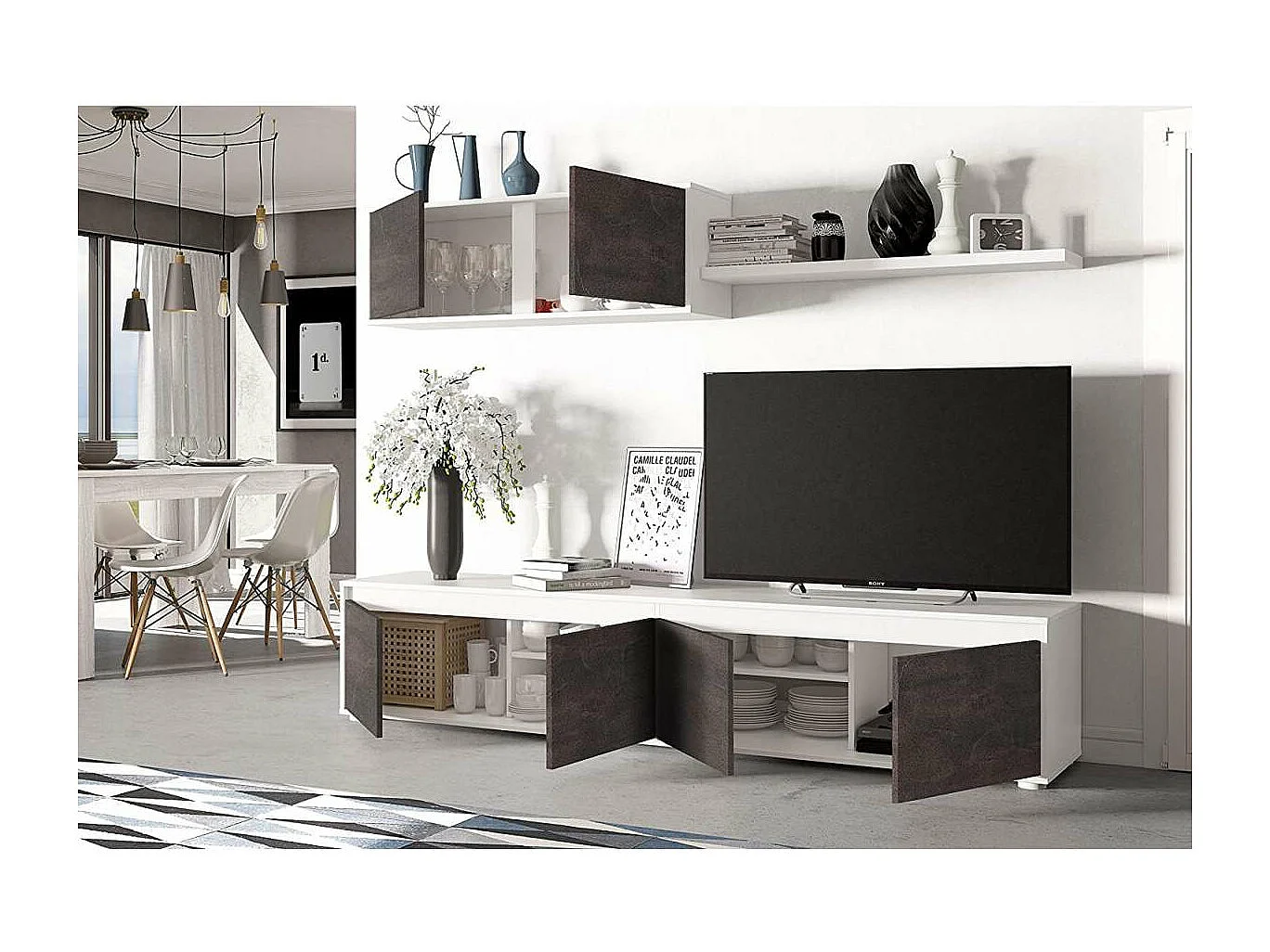 Mueble salon Alida Blanco Artik- Oxido 43 cm(alto)200 cm(ancho)41 cm(largo)