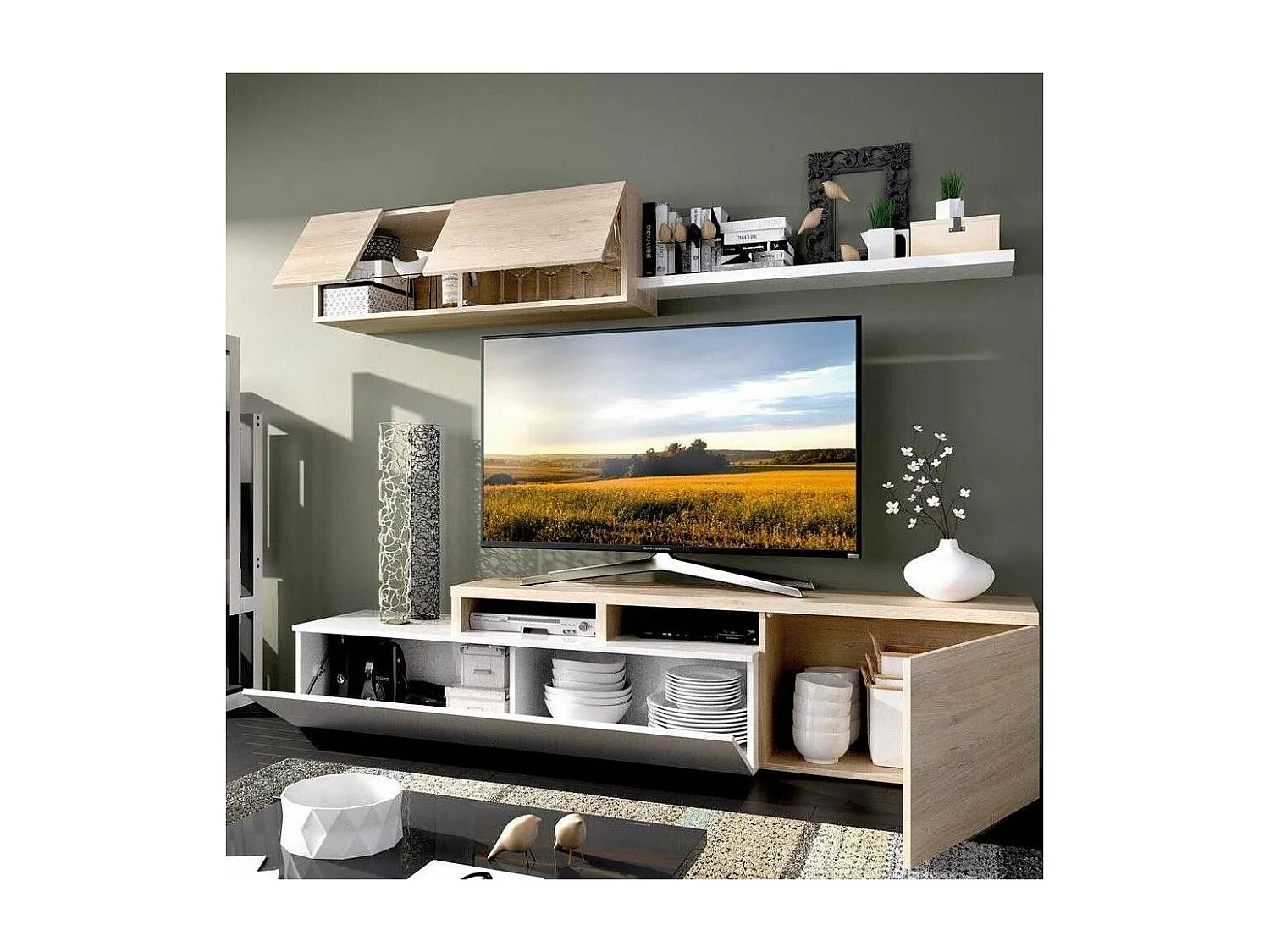 Conjunto de salon compacto Higuera de Calatrava en color Blanco Brillo / Natural