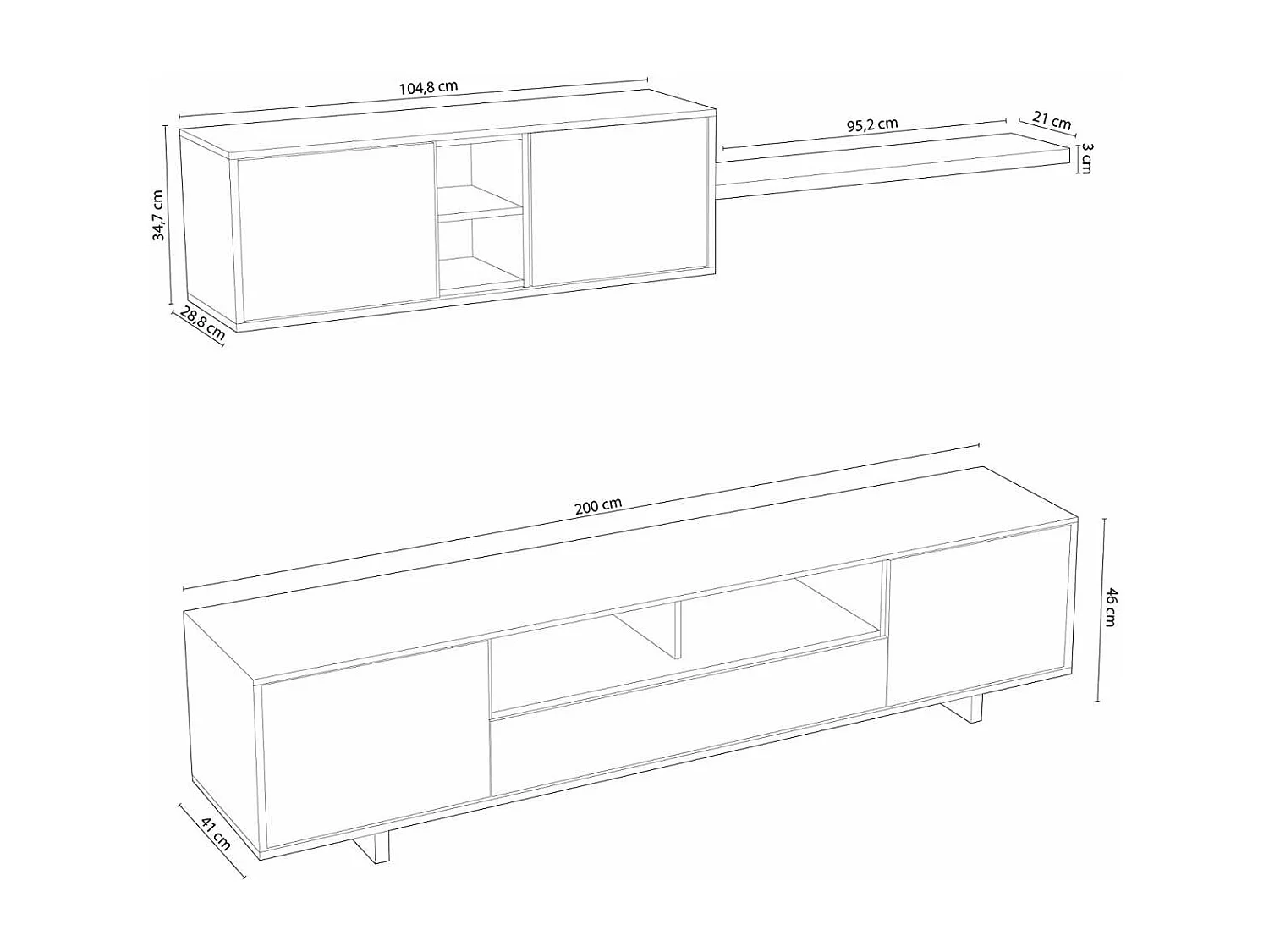 Mueble de salon Sirva 46 cm(alto)200 cm(ancho)41 cm(largo)