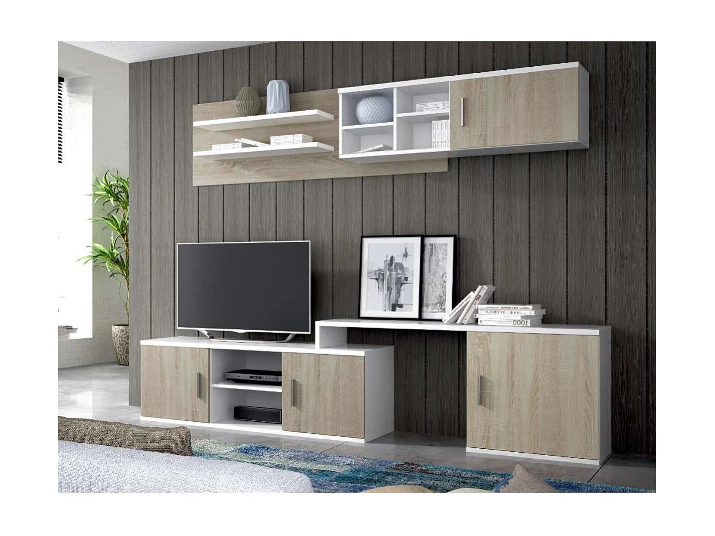 Composición de salón Baza en blanco y cambrian. De 220 a 270 cm de ancho. Se sirve monta