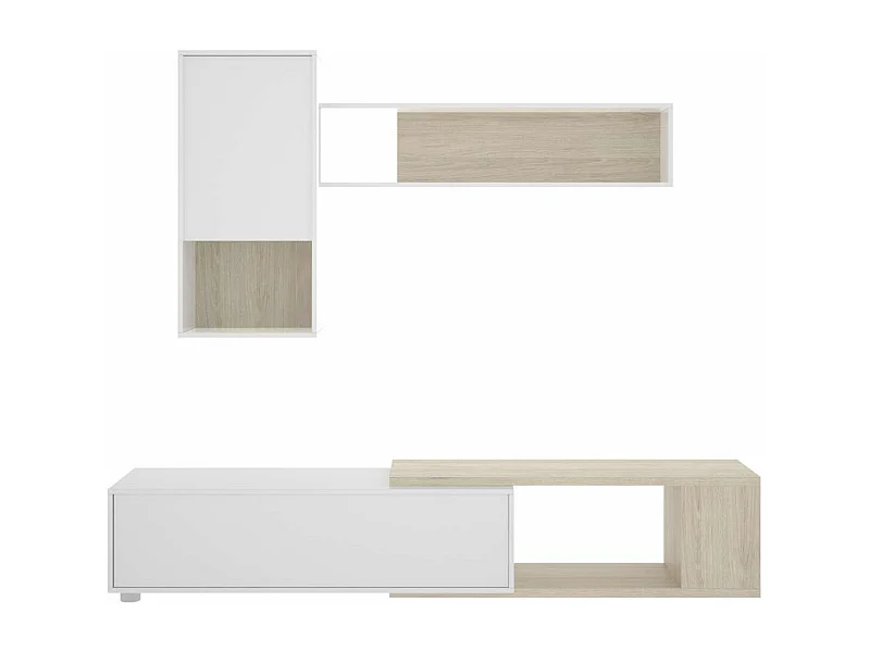 Mueble salón Escañuela flexible en blanco brillo/natural