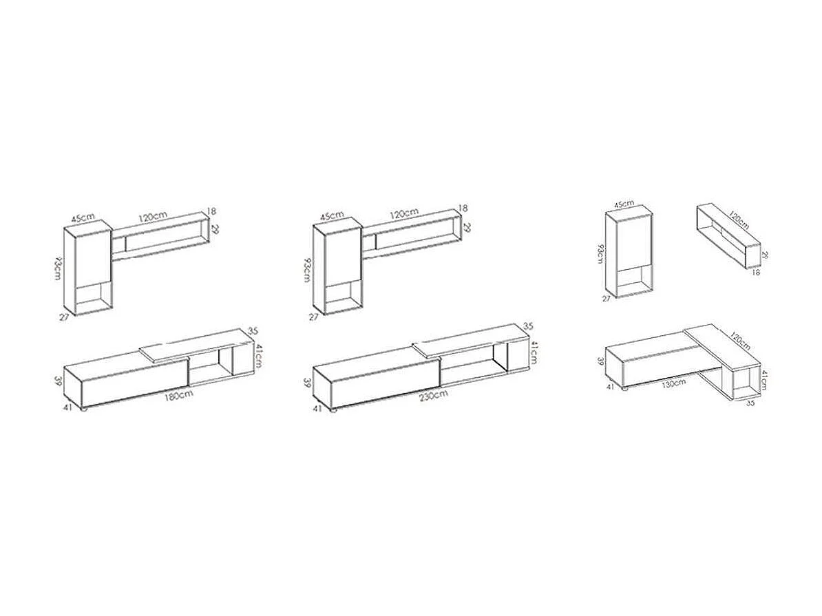 Mueble salón Escañuela flexible en blanco brillo/natural