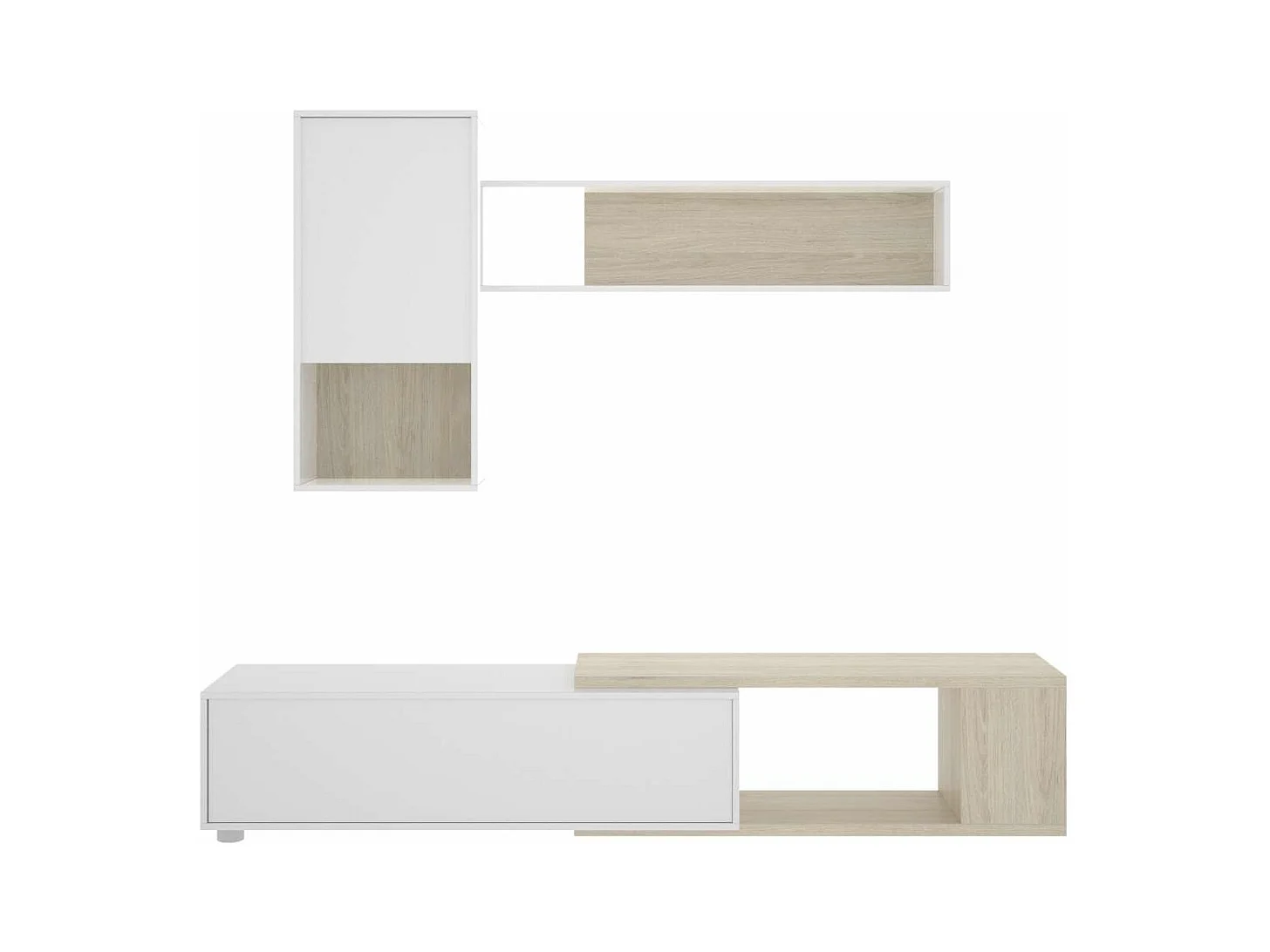 Mueble salón Escañuela flexible en blanco brillo/natural