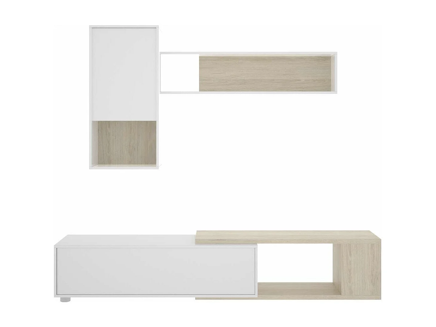 Mueble salón Escañuela flexible en blanco brillo/natural