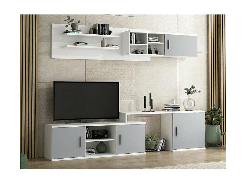 Composición de salón Benalúa en blanco y aluminio. De 220 a 270 cm de ancho. Se sirve m