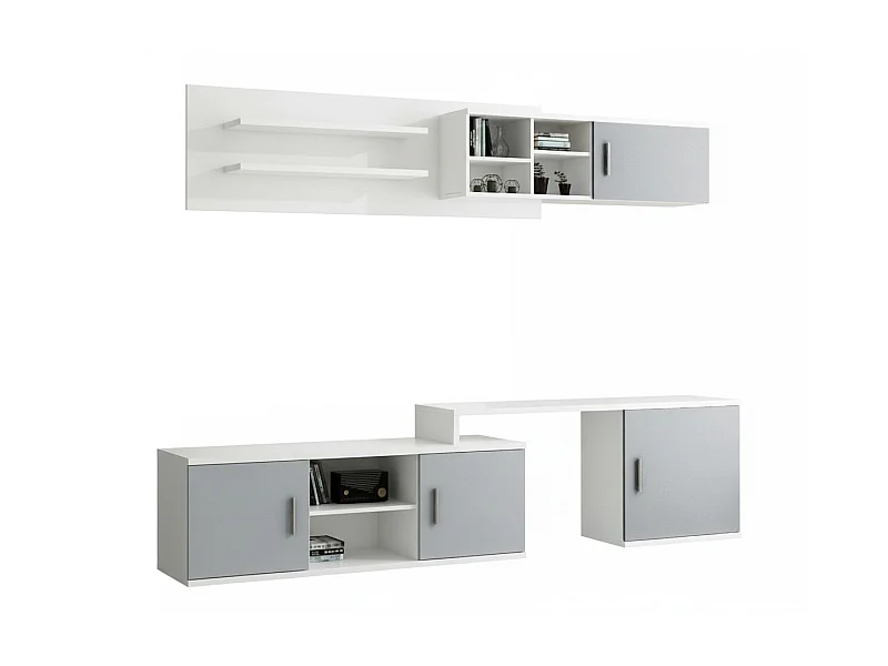 Composición de salón Benalúa en blanco y aluminio. De 220 a 270 cm de ancho. Se sirve m