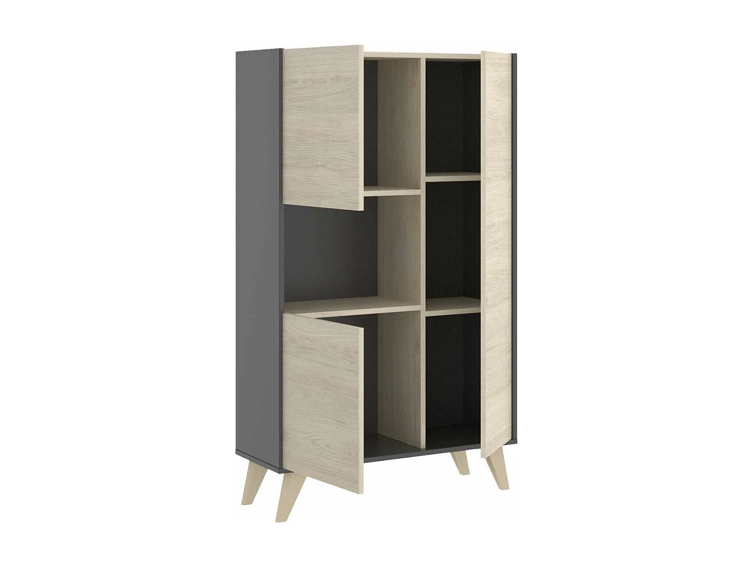 Modulo alto 3 puertas para salón o cocina Dina en Natural-Grafito, 135cm(alto) 81cm(ancho