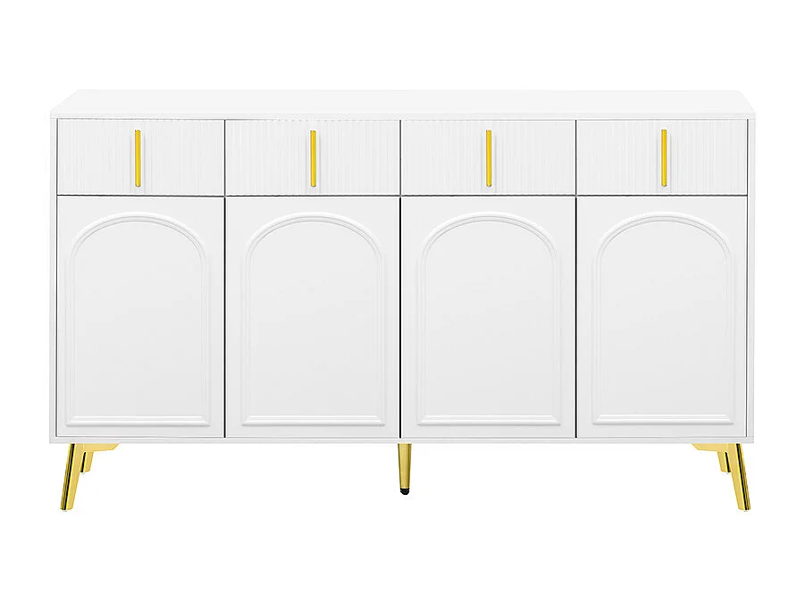 Buffet avec poignées et pieds dorés, 4 portes, 4 tiroirs, avec stratifié amovible, convient pour le salon et la salle à manger, 140*37,8*82 cm.