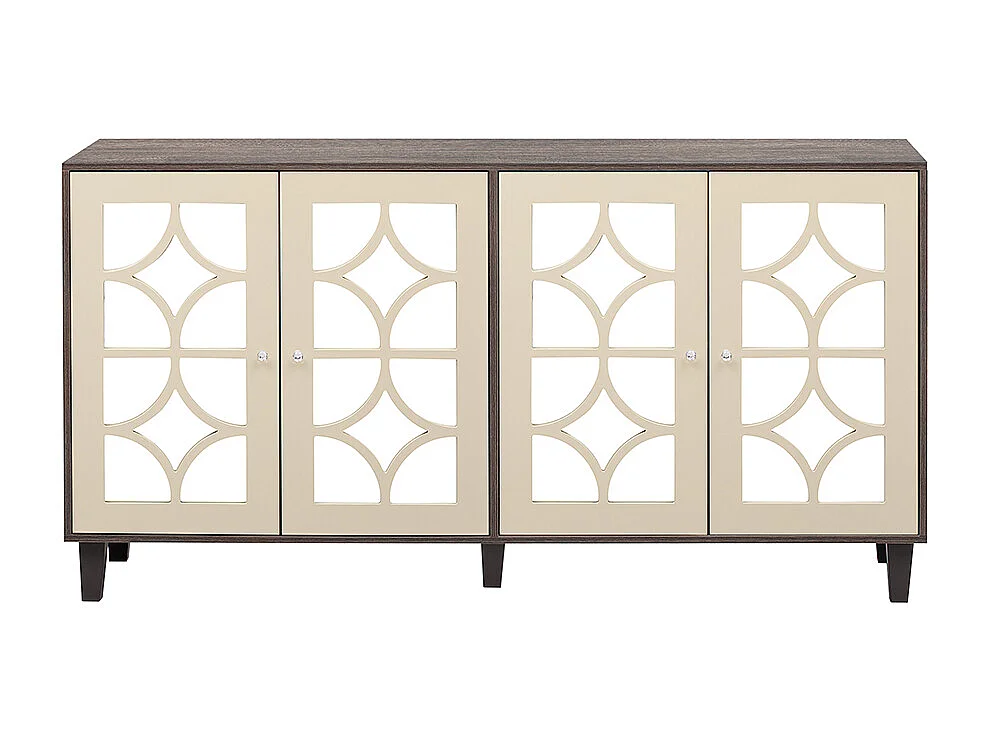 Aparador espelhado com puxadores de cristal, 4 portas, com laminado amovível, adequado para sala de estar e de jantar, 160 x 40 x 85 cm