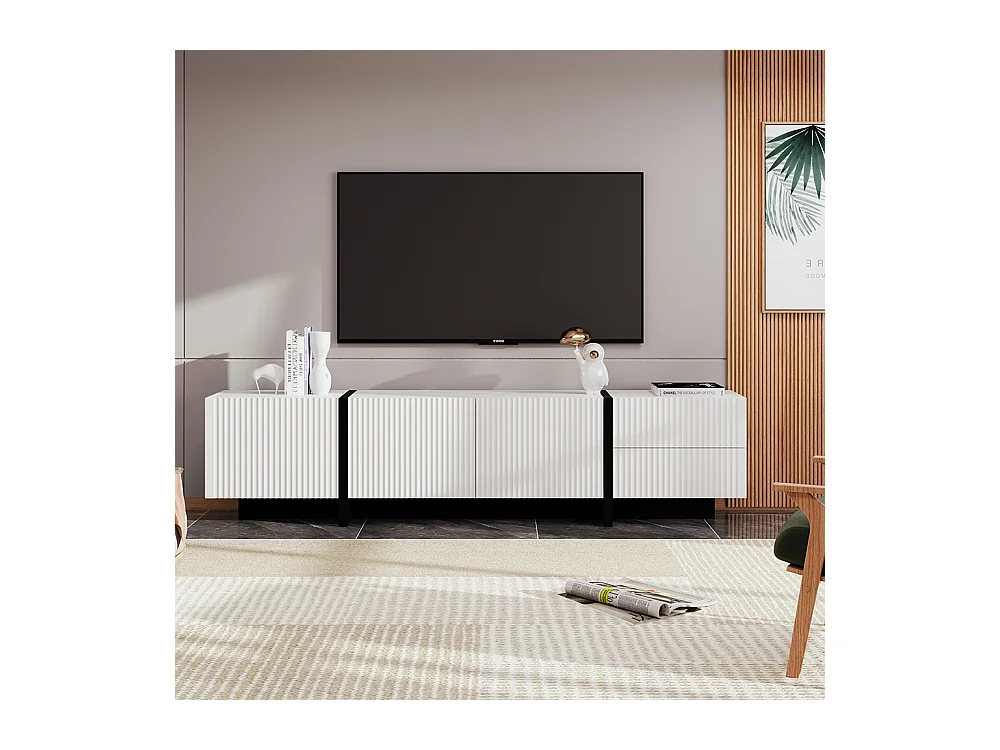 Meuble de rangement, 190 cm Meuble TV, 3 portes, 2 tiroirs