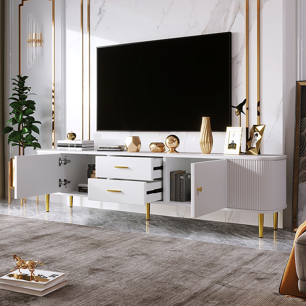 TV-meubel, lowboard met glazen deuren, opbergmeubel voor de woonkamer