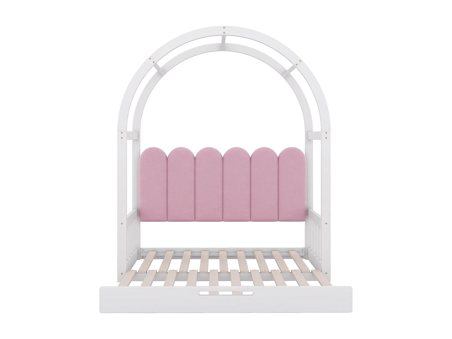 Lit coulissant, lit d'enfant double, coussins en velours, blanc + rose (140x100 cm & 140x200 cm)