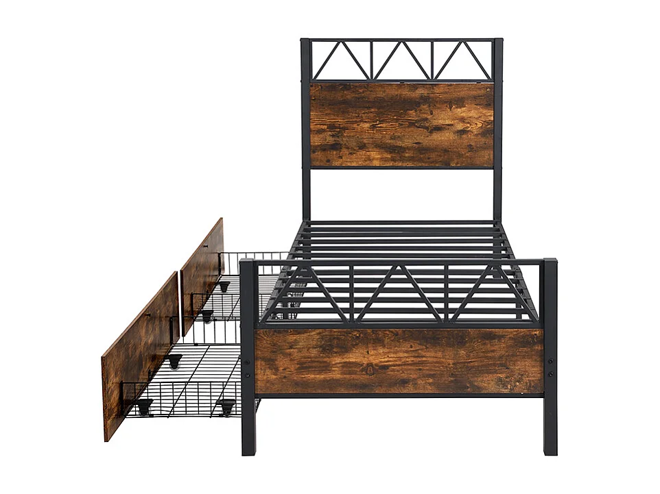 Lettura per bambini in metallo, colore bois vintage, due soffietti su roulette, metallo + MDF, noir + noyer, 90x200 cm