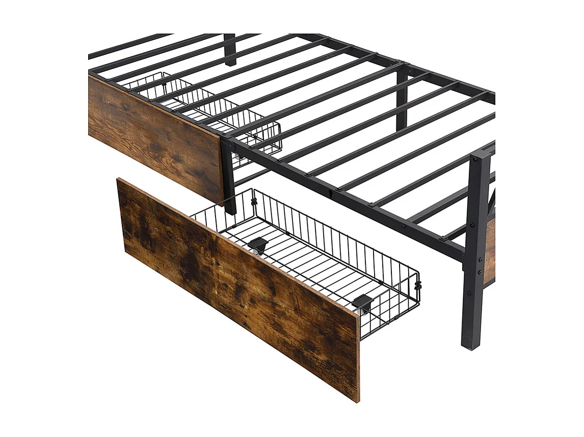 Lettura per bambini in metallo, colore bois vintage, due soffietti su roulette, metallo + MDF, noir + noyer, 90x200 cm