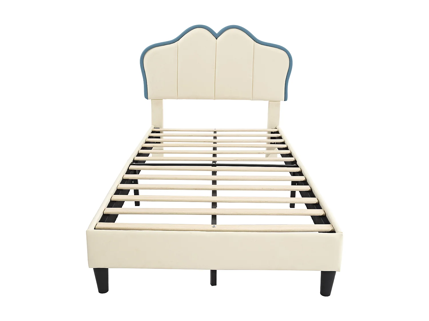 Kinderbed 90x200 cm, met zachte beschermranden, elegant hoofdbord, PU, wit + blauw